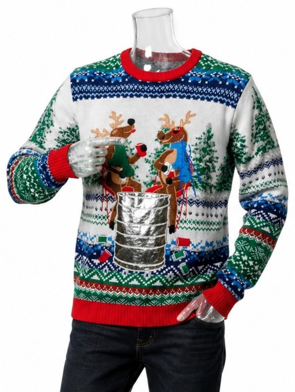 Blizzard Bay Moose Drinking Beer Christmas‎ Sweater with Pocket Large SKUM028